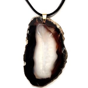 Natural Brazilian Agate Slice Pendant Necklace Suede Cord Natural Beauty Boho